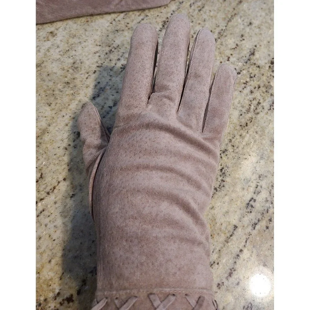 Vtg Fownes Womens Size M Tan Suede Knit Lined 9.5